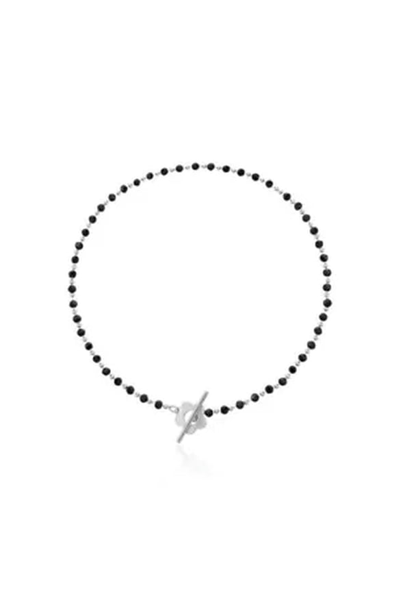 Black Crystal Bead Clavicle Necklace Flower Lariat Lock Collar Neck Strap Simple-silver