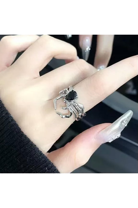Black Heart Shape Crystal Ring Retro Spider Ring Fashion Chic Insect Jewelry-Little Spider