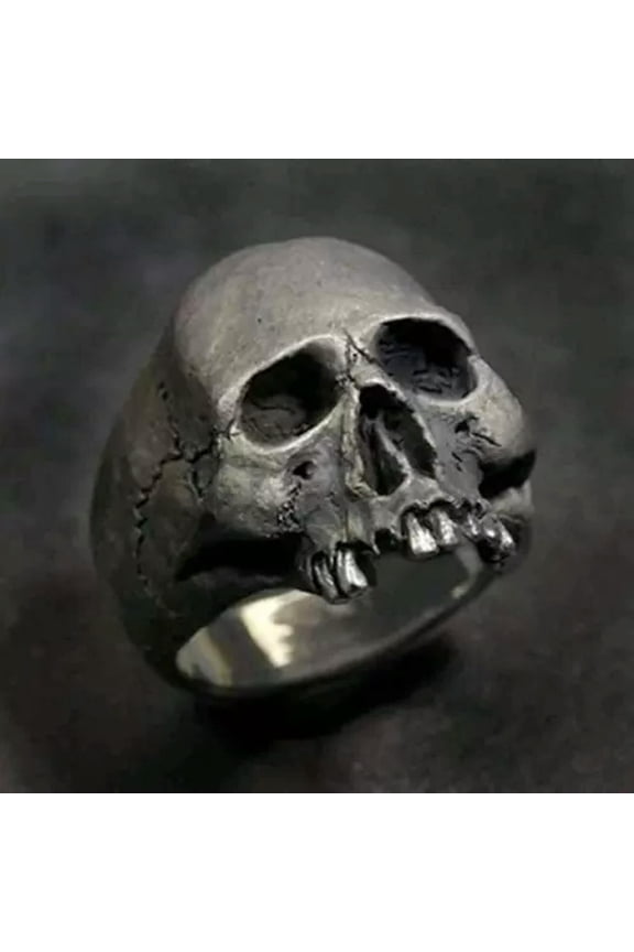 Black Horror Skull Ring Men's Punk Vintage Skull Ring Biker Jewelry Halloween-7-01# ANTIQUE-PEWTER