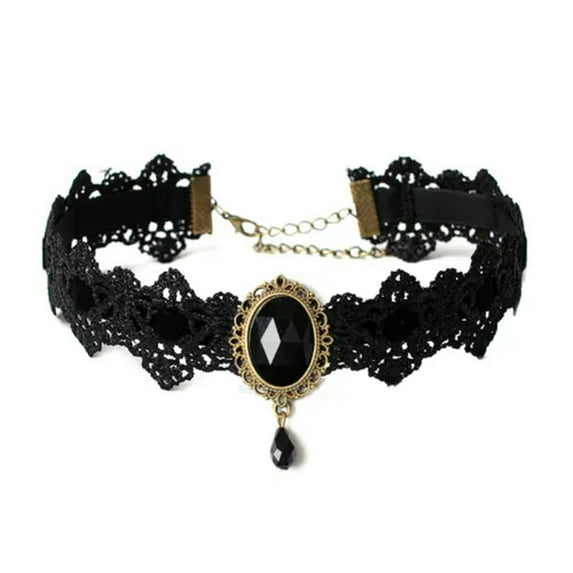HOOUN Black Lace Necklace Collar Choker Velvet Crystal Vintage Gothic Chain Pendan-yy-Black
