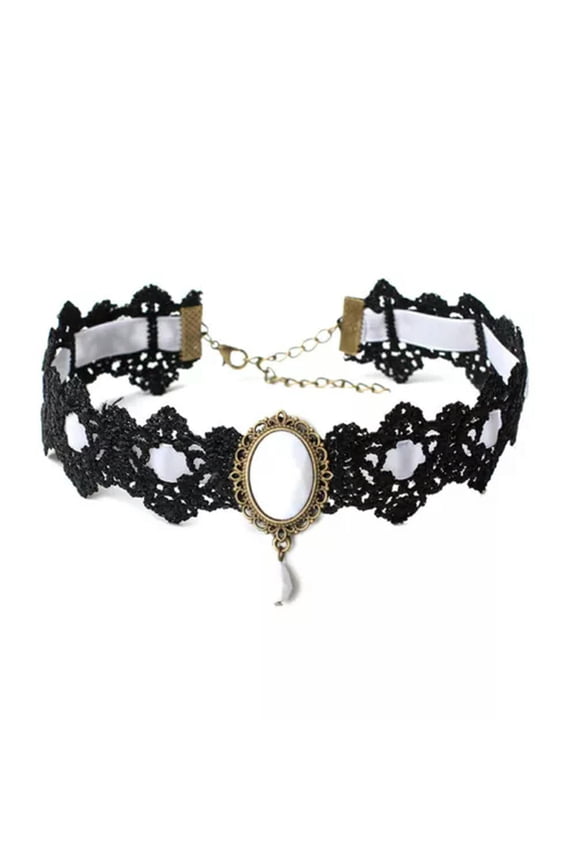Black Lace Necklace Collar Choker Velvet Crystal Vintage Gothic Chain Pendan-yy-White