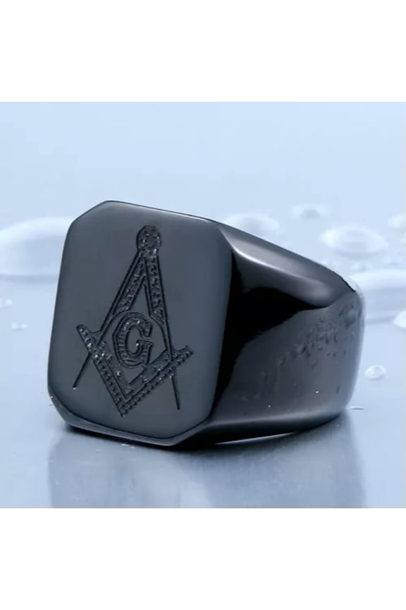 Black Masonic Symbol Signet Ring Stainless Steel Freemason Seal Stamp Biker Ring-8