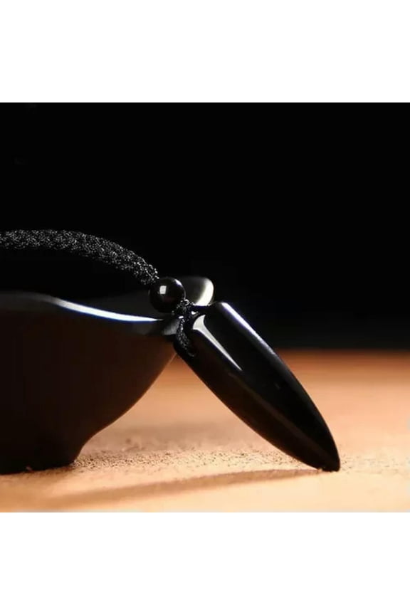Black Obsidian Bullet Point Pendant Healing Balance Amulet Women Men Necklace