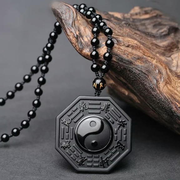 HOOUN Black Obsidian Yin Yang Necklace Pendant Chinese BAGUA Men's Women's Jewelry