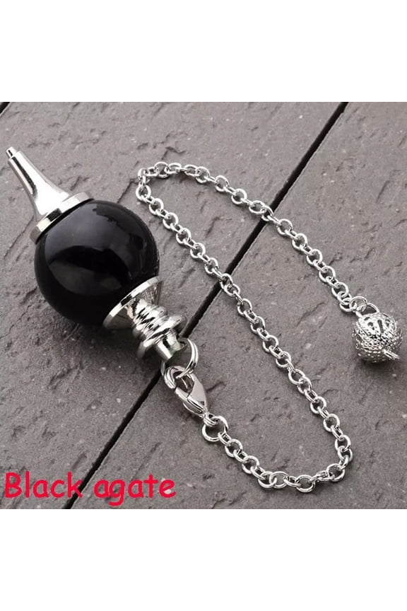 Black Onyx Ball Beads Stone Energy Crystal Healing Pendant Chain Pendulums