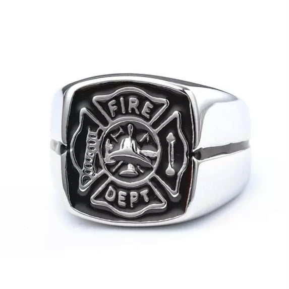 HOOUN Black/Red Enamel Fire Department Firefighter Ring Stainless Steel Fireman Ring-8-Black