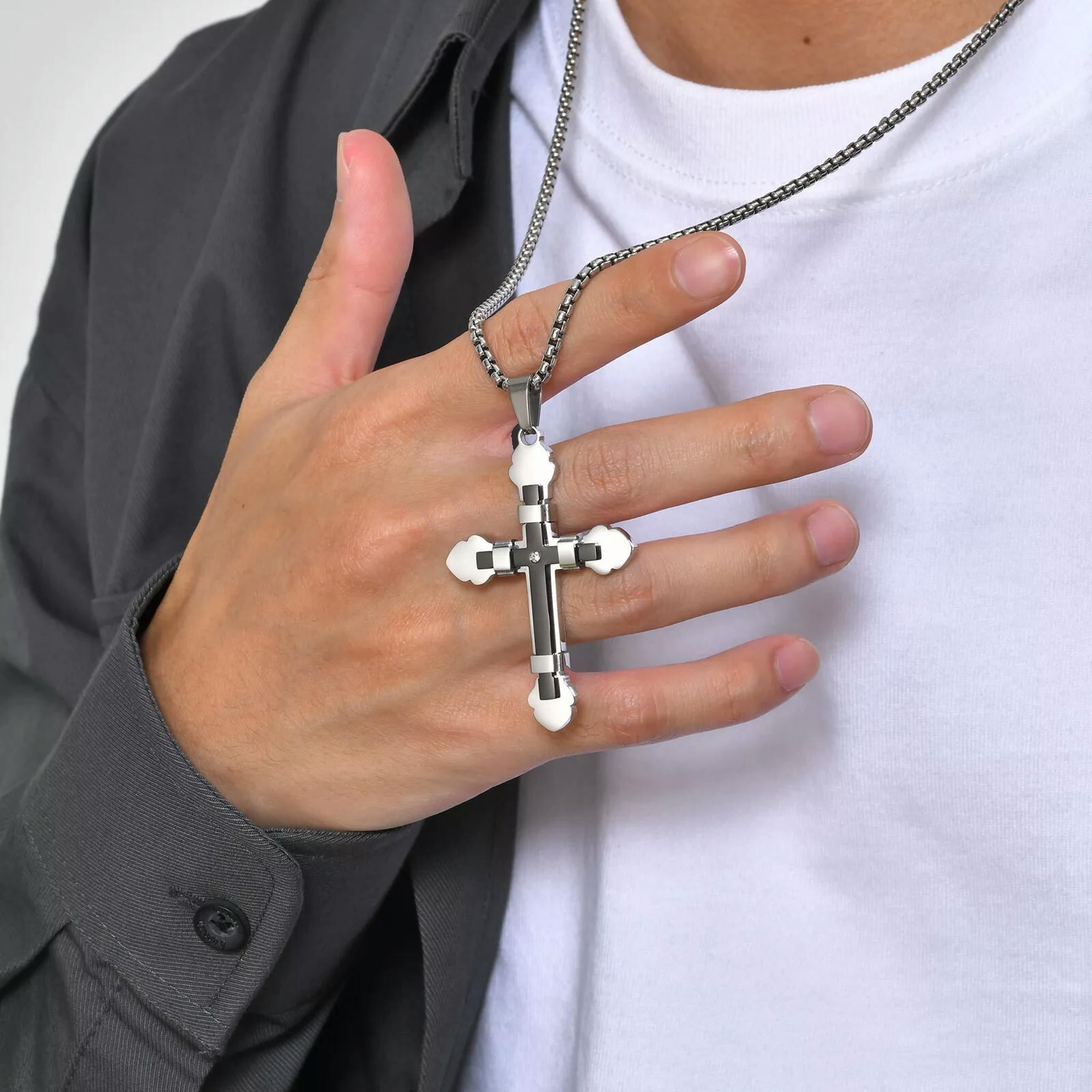 アクセサリー Engraved Large Cross Pendant YL Men's Cross Necklace 316L Stainless Steel Large Jesus