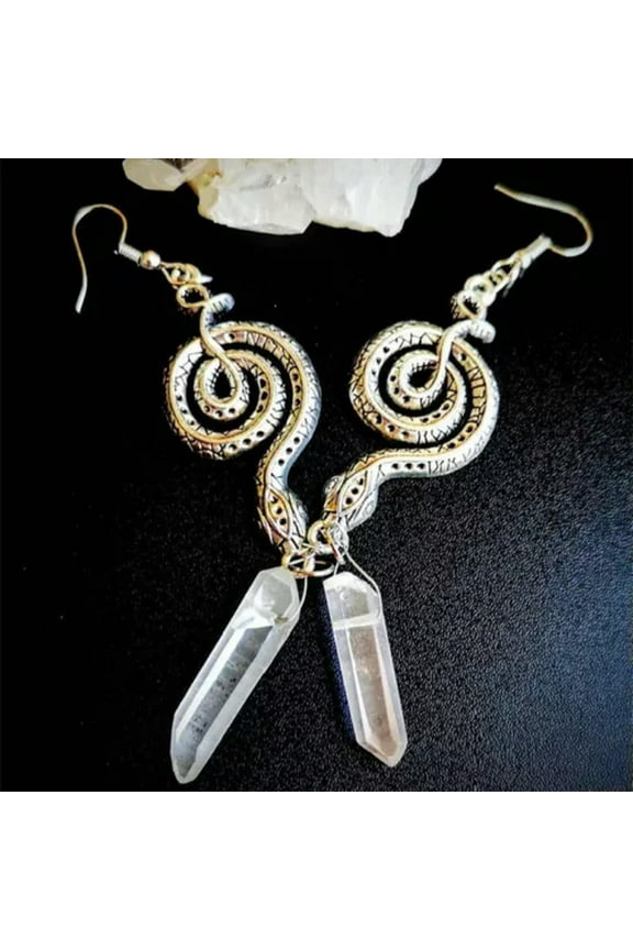 Black Snake Earrings Red Crystal Serpent Earrings Dangles Gothic Witchy Jewelry-04#Silver Snake Quartz