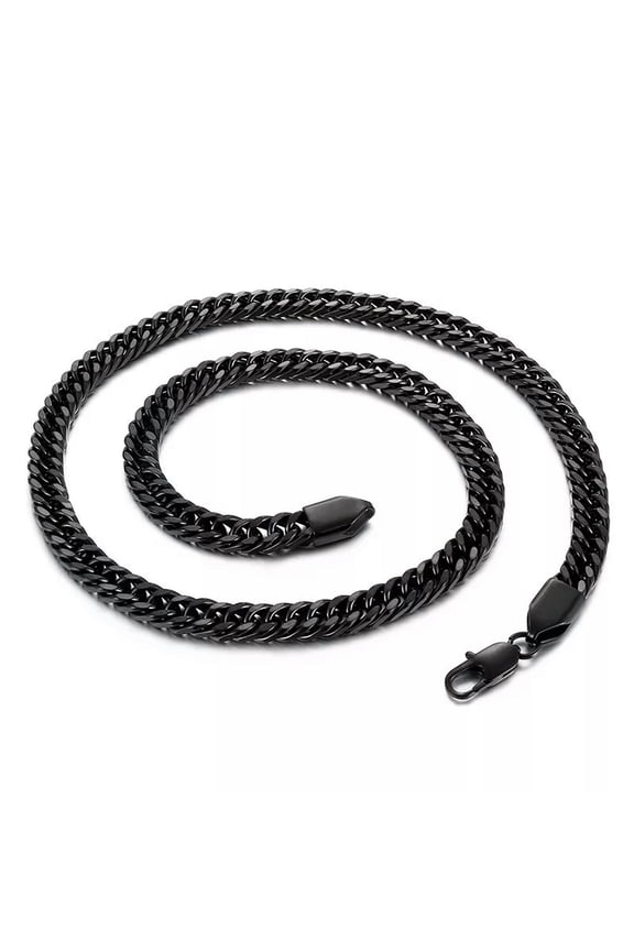 Black Stainless Steel Double Link Curb Chain Necklace For Men Women 8mm 24inch