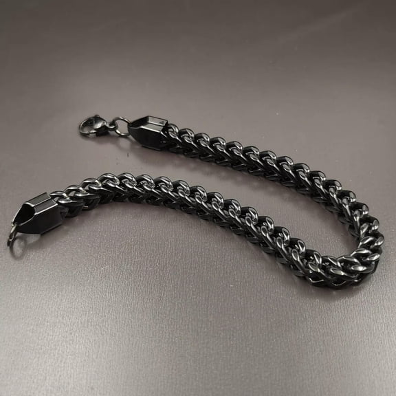 HOOUN Black Stainless Steel Figaro Fox Tail Chain Bracelet For Mens Boys 6mm 8.5inch