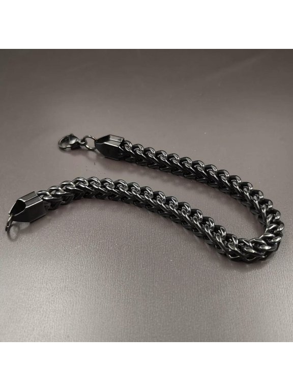 Black Stainless Steel Figaro Fox Tail Chain Bracelet For Mens Boys 6mm 8.5inch
