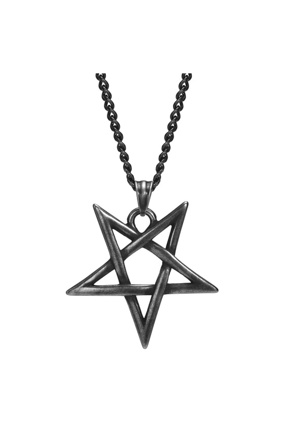 Black Stainless Steel Five-pointed Star Pendant Jewish Witchcraft Necklace 24''