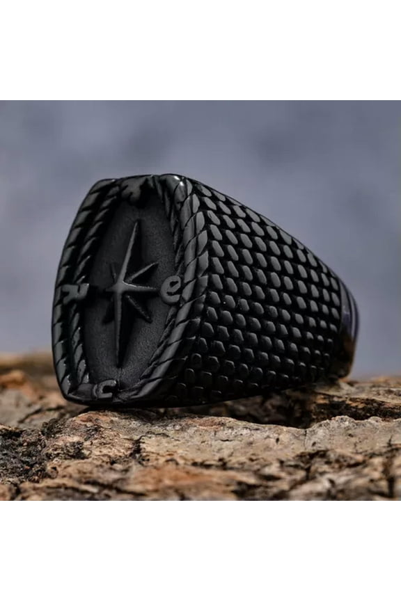 Black Vintage Viking Compass Ring Stainless Steel Men's Guiding Star Signet Ring-15