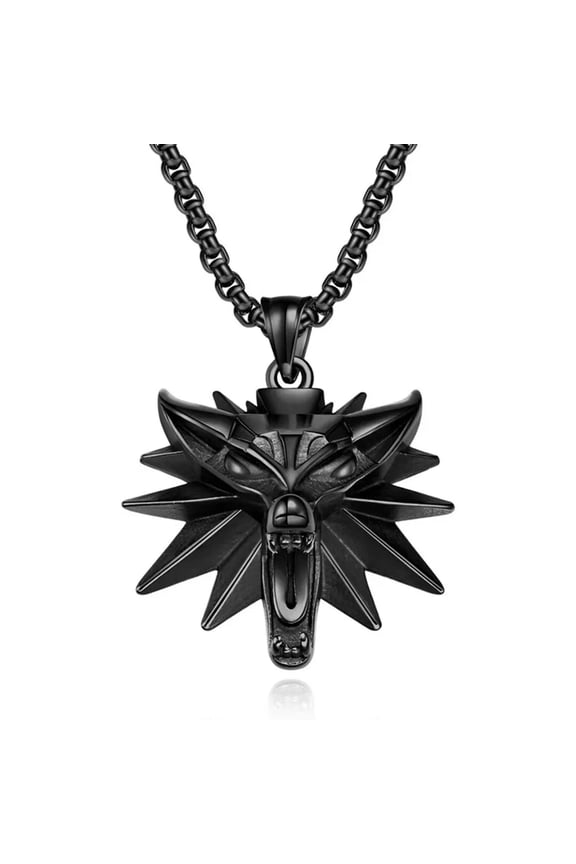Black Witcher Wolf Pendant Necklace For Men Punk Rock Retro Jewelry Chain 24"