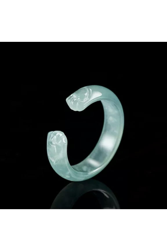 Blue Jade Cat Paw Rings Natural Jewelry Burmese Jadeite Women Men-17mm