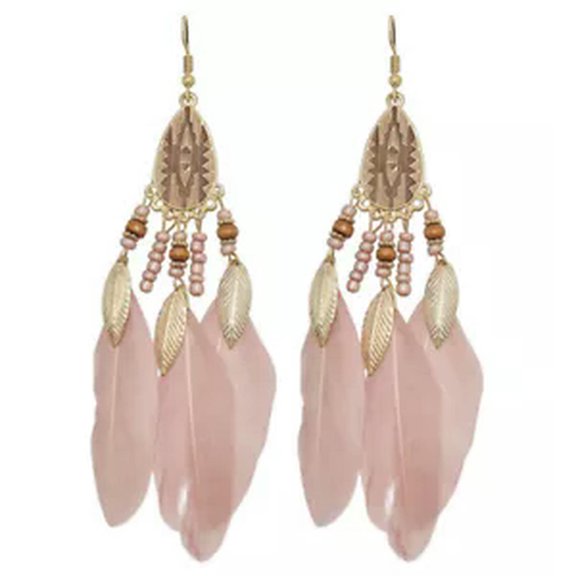 HOOUN Bohemia Earrings Long Feather Dangle Earrings Drop Earrings Tassel Earrings New-pink