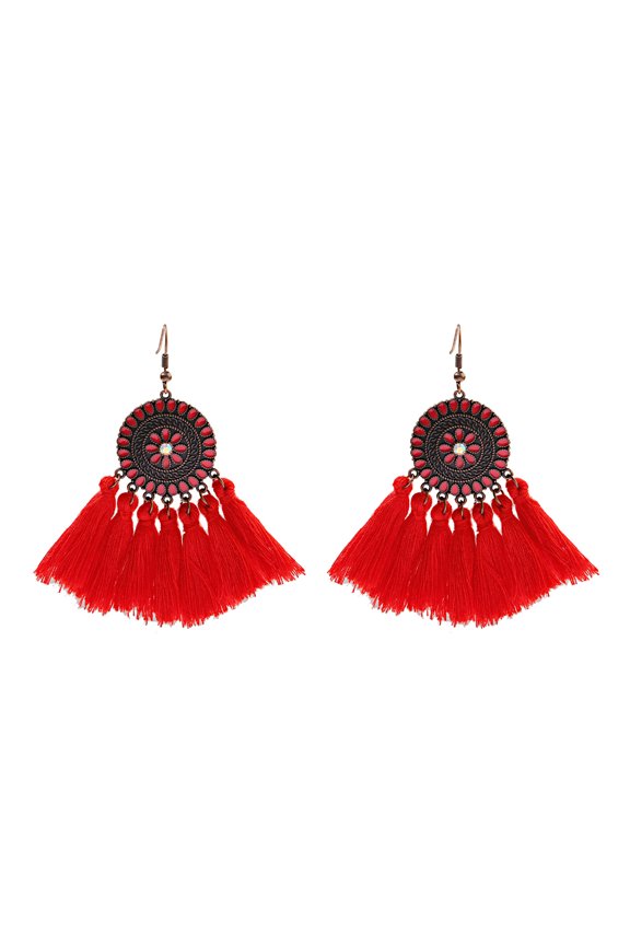 Bohemian Tassel Drop Earrings Circle Shape Cotton Fringe Earinngs For Women Gift-Style 1
