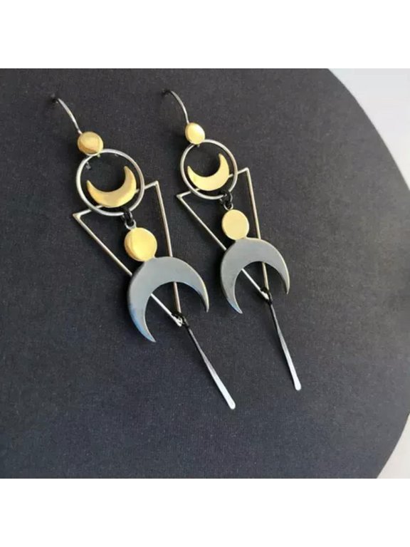 Bohemian Vintage Sun Moon Long Dangle Earrings Women Jewelry Charms Drop Gifts-Golden And Silver