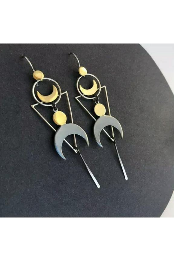 Bohemian Vintage Sun Moon Long Dangle Earrings Women Jewelry Charms Drop Gifts-Golden And Silver