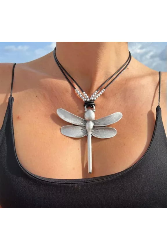Boho 925 Silver Dragonfly Pendant Bead Necklace Women Wedding Jewelry Gifts-Silver