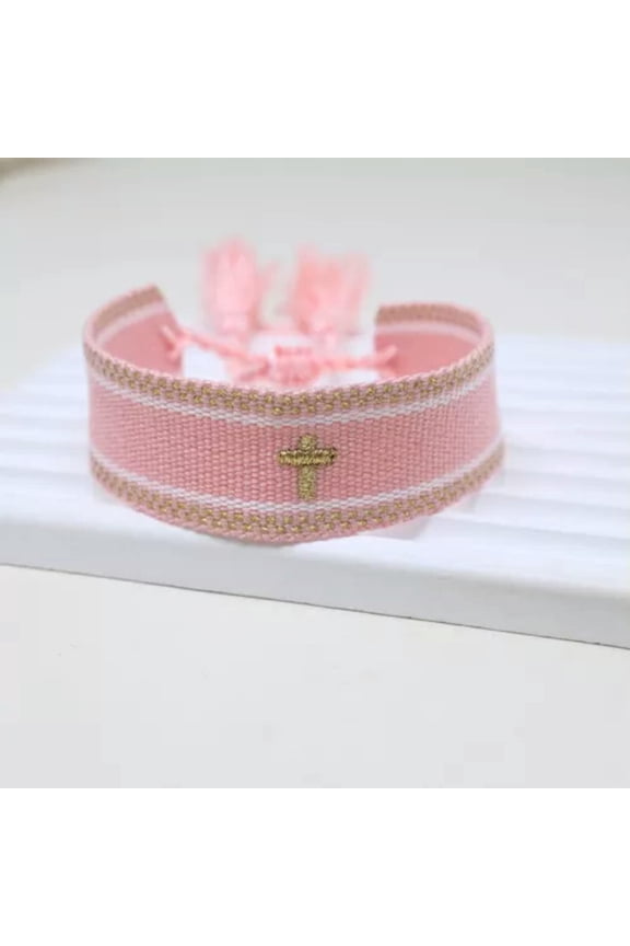 Boho Ethnic Cross Ribbon Embroidered DIY Tassel Friendship Woven Rope Bracelet-0069