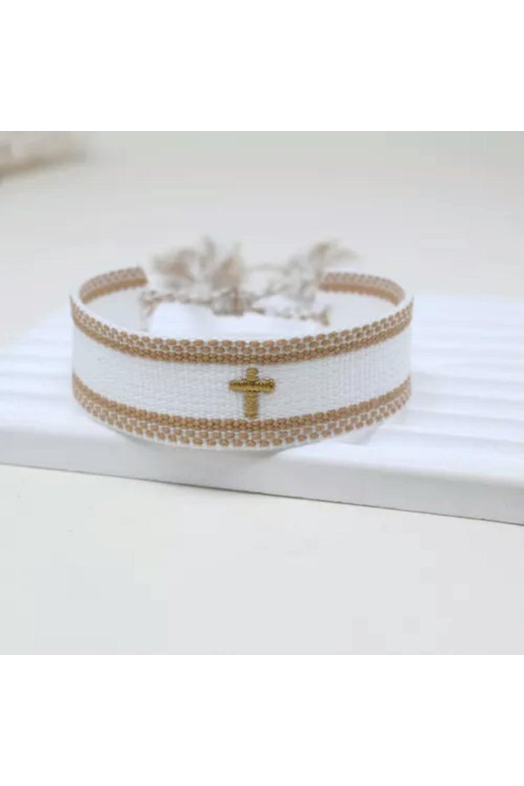 Boho Ethnic Cross Ribbon Embroidered DIY Tassel Friendship Woven Rope Bracelet-0073