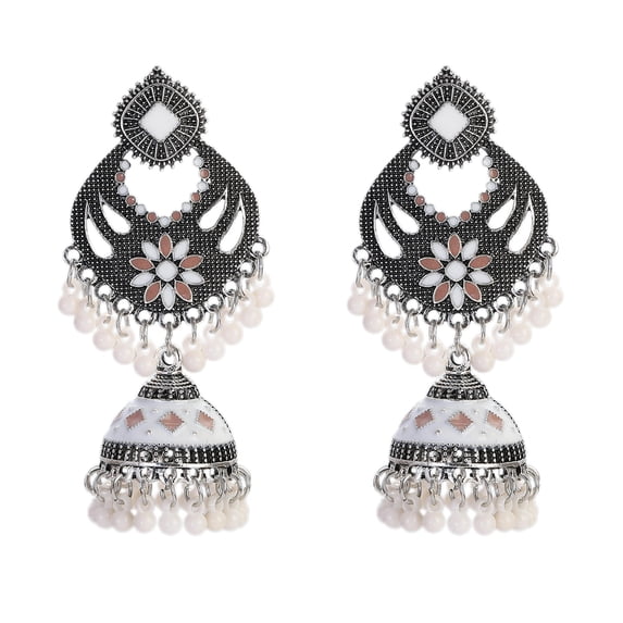 HOOUN Boho Ethnic Green Flower Drop Earrings for Women Pendient Silver Color Jewelry-2#