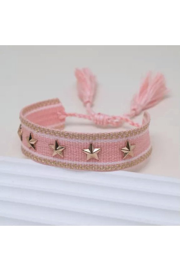 Boho Ethnic Star Ribbon Embroidered DIY Tassel Friendship Woven Rope Bracelet-0029