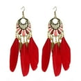 thumbnail image 1 of HOOUN Boho Feather Beaded Earrings Fringe Tassel Bohemian Ethnic Dangle Drop Handmade-Red, 1 of 9