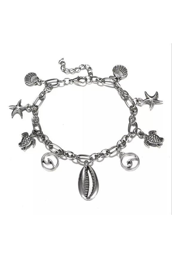 Boho Festival Beach Drawstring Rope Shell Beads Turtle Star Anklet Ankle Chain