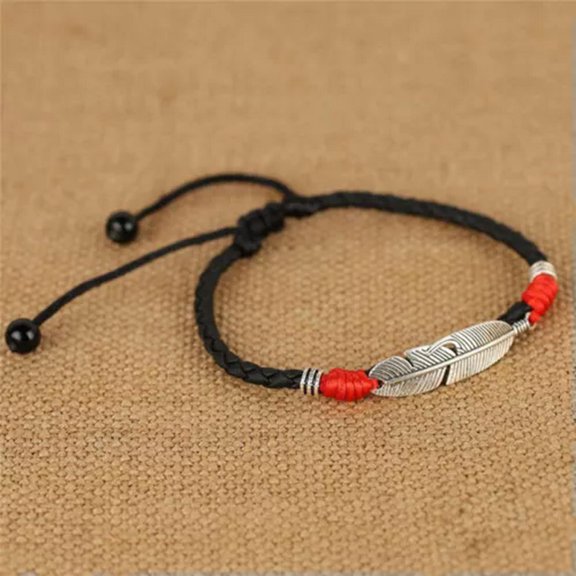 HOOUN Boho Handmade Man Feather Leather Rope Anklets Barefoot Sandal Beach Jewelry :yq-Red