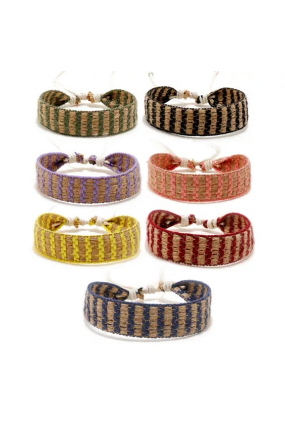 Boho Patterned Woven Cotton Hemp Friendship Nepal Braided Rope Bracelet Set Kit-7pcs mixed-Hemp rope pattern