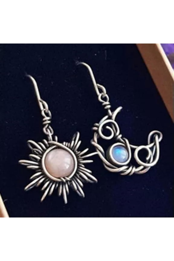 Boho Tibetan 925 Silver Sun Moon Hook Dangle Drop Earrings Women Party Jewelry-04# sun moon