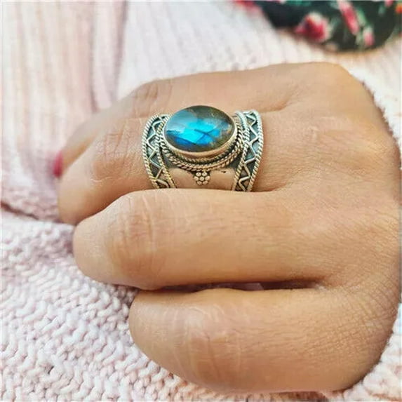 HOOUN Boho Vintage Women 925 Silver Cubic Zircon Rings Wedding Ring Jewelry Size 6-10-8-Style 2