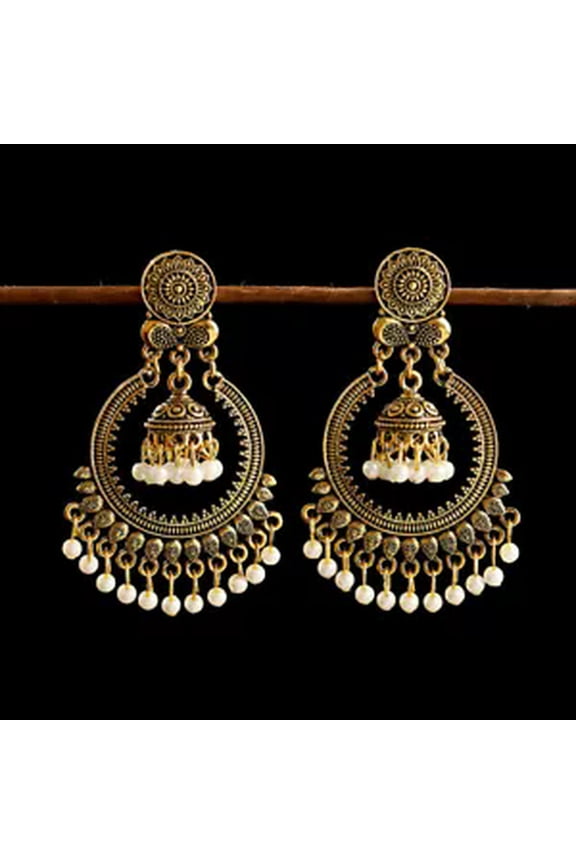 Bollywood Exquisite Retro Handmade Jhumka Jhumki Indian Earrings Womens Jewelry-Gold