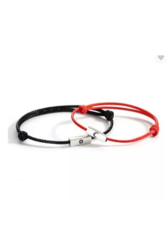 Bracelet Heart Moon Sun Anklet Foot Beach Jewelry Friendship Love Cord Lace Gift-Black + Red