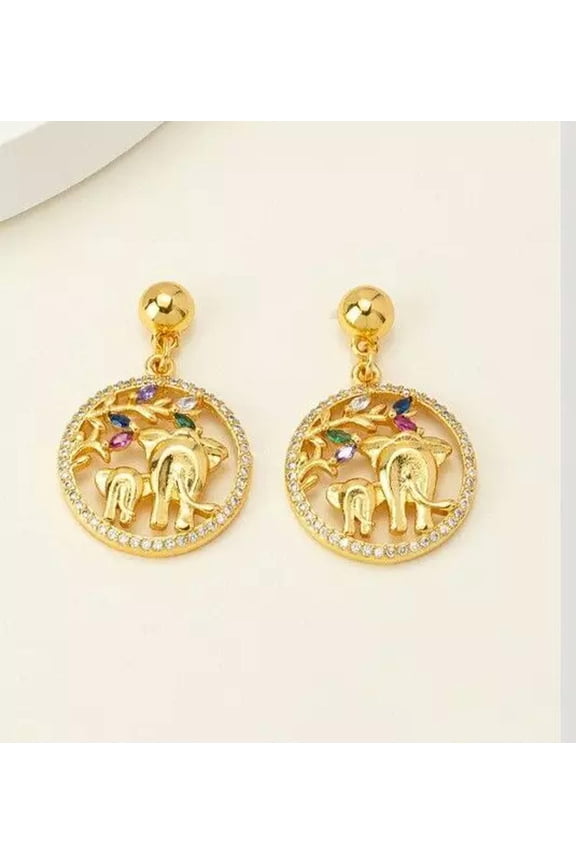 Brass with 18K Gold Plated Elephant Pattern Earrings Stud High Jewelry Wholesale