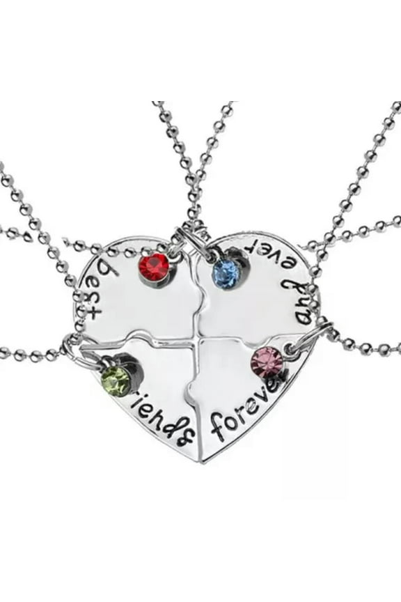 Broken Heart Best Friend Forever Silver Shinny Friendship Necklace Gift-4 Pcs