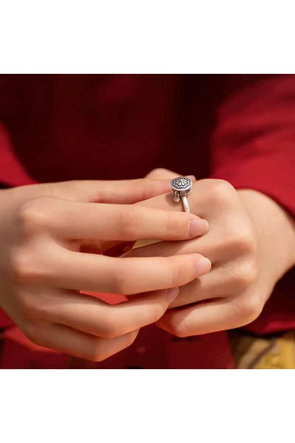Buddhist Tibetan Prayer Wheel Ring Good Luck Chakras Ring Lotus Floral Ring-_