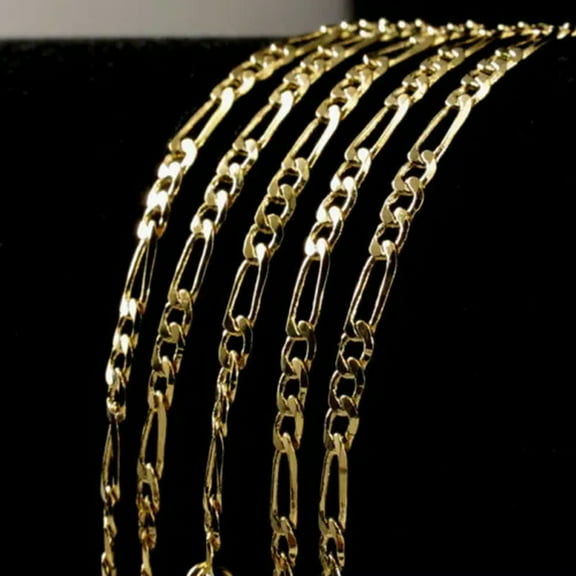 HOOUN Bulk 5pcs Figaro Chain Necklace Yellow Gold Plated Jewelry for Pendant 16-30"-16"-5Pcs