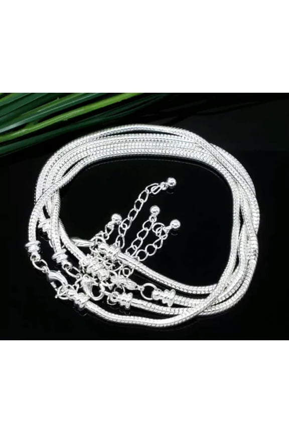 Bulk Lot 10/20/30pc 925 Silver Snake Chain Bracelet for Charms Beads DIY Jewelry-17cm /6.7"-30pcs