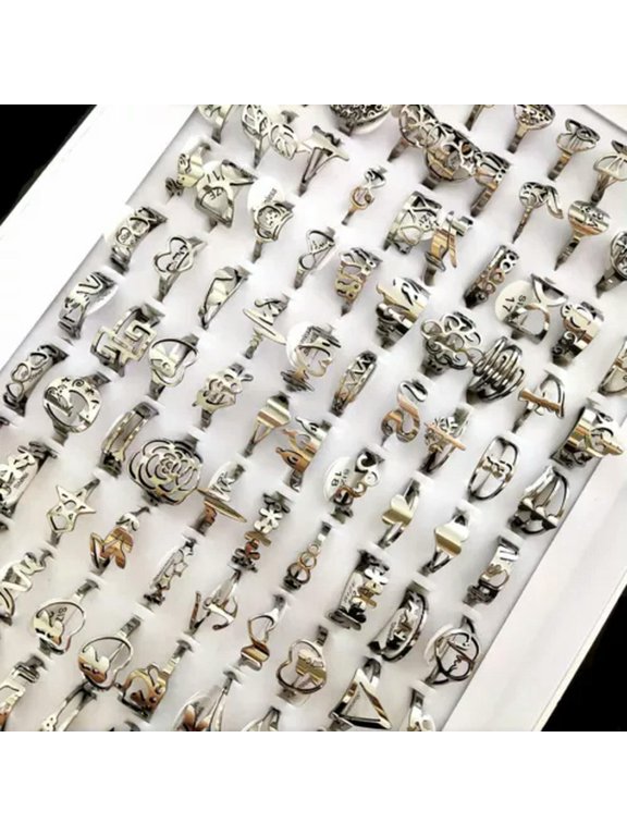 Bulk lots 100pcs/lot Random Mix Laser Cut Stainless Steel Women Ring Four Colors-Silver