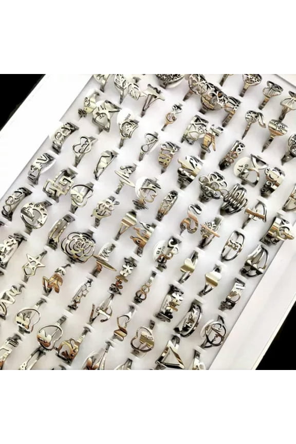 Bulk lots 100pcs/lot Random Mix Laser Cut Stainless Steel Women Ring Four Colors-Silver