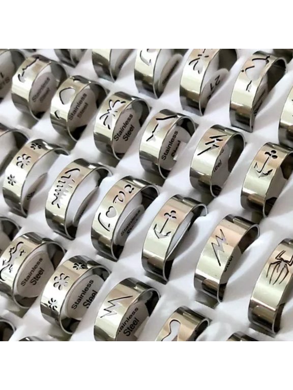 Bulk lots 100pcs/lot Top Mixed Laser Cut Men Women Stainless Steel Silver Rings