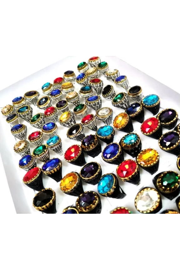 Bulk lots 50pcs Wholesale Men's Women's Multicolor Crystal Stone Metal Rings