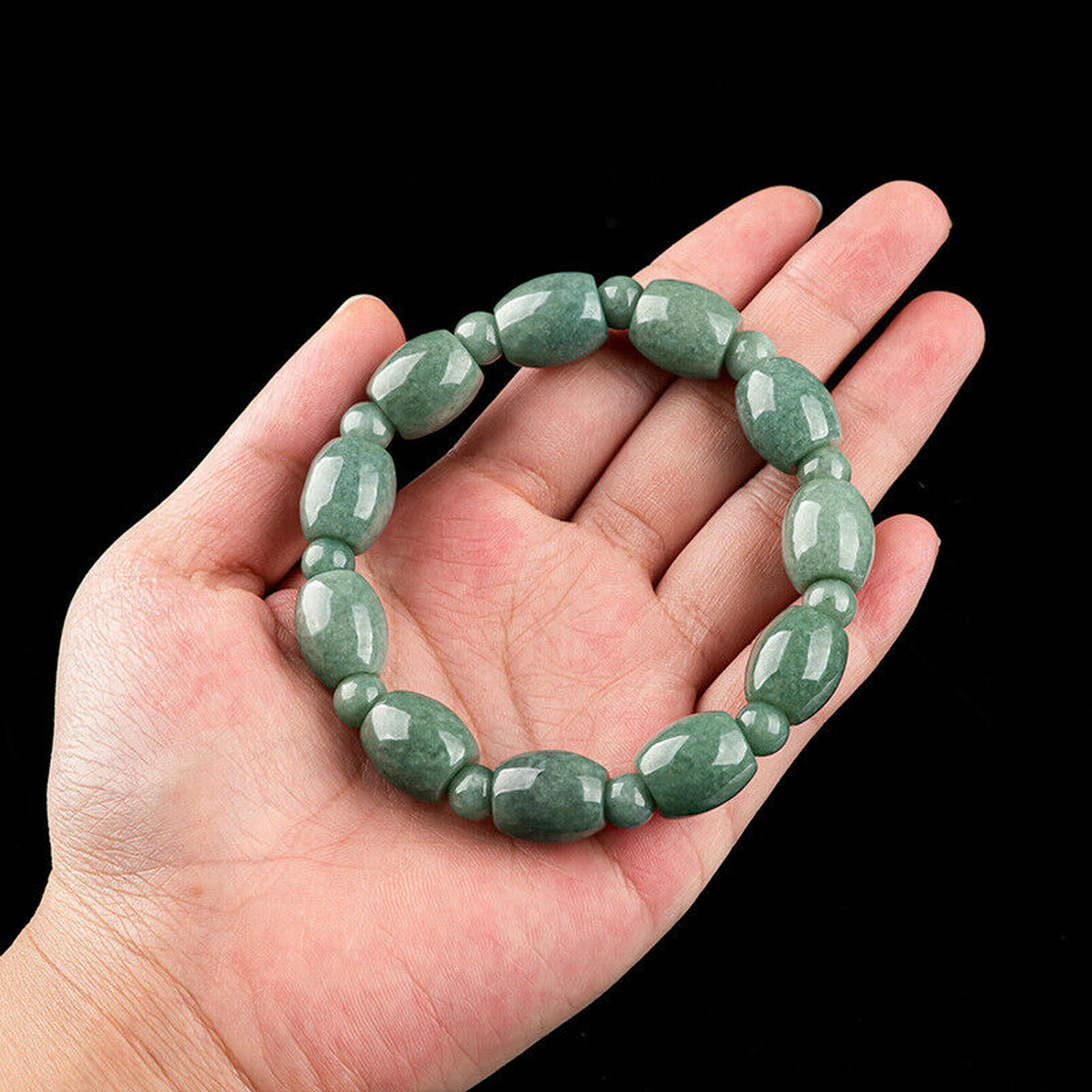 HOOUN Burmese Jade Bead Bracelets Jewelry Carved Jadeite Natural Green Stone Women-13*12mm