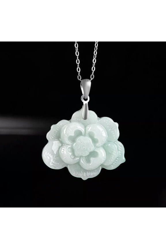 Burmese Jade Lotus Pendant Jadeite Green 925 Silver Jewelry Natural Necklace