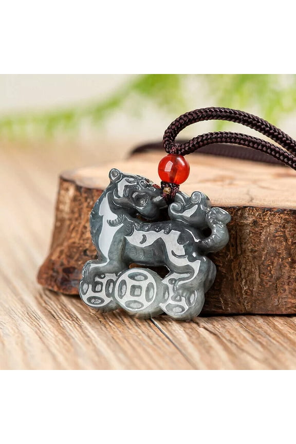 Burmese Jade Tiger Pendant Black Natural Jadeite Jewelry Emerald Necklace
