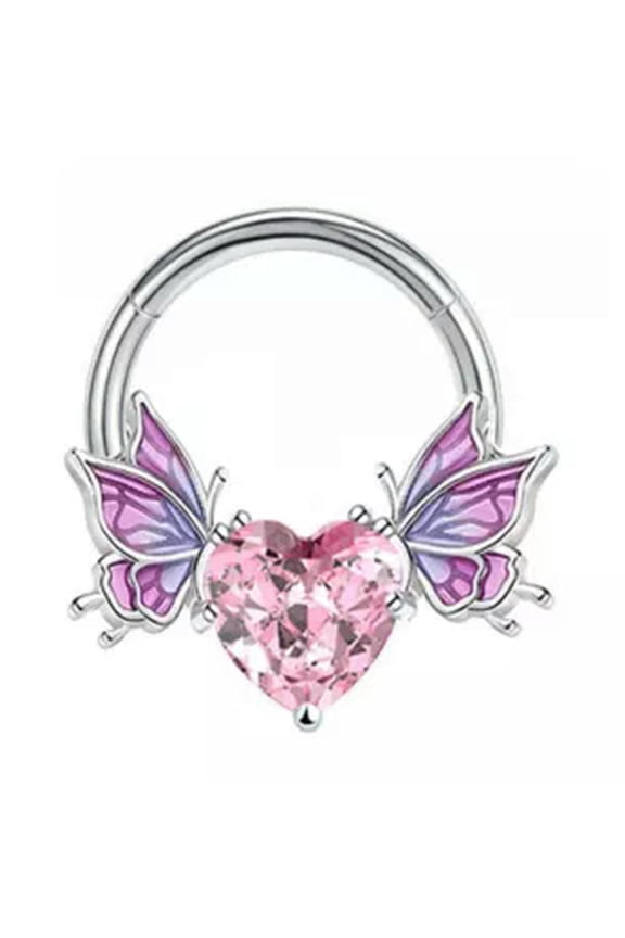 Butterfly Belly Ring Nose Ring Hoop Body Piercing Jewelry Heart Nose Piercing-Silver C