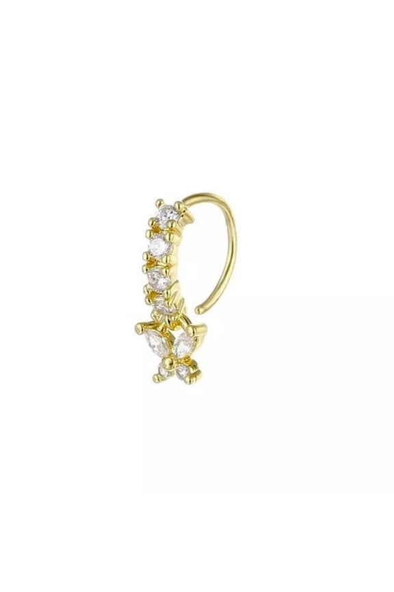 Butterfly Gold Crystal Fake Nose Ring Shinny Non Piercing Clip On Cuff Gift